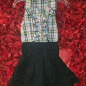 Chillpop Girld Plaid Ruffle Top with Black Flowy Skirt Bottom Size 10/12